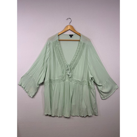 torrid Tops - Boho Cottagecore Torrid Womens 5X Mint Green Crochet Lace Peplum Babydoll Top